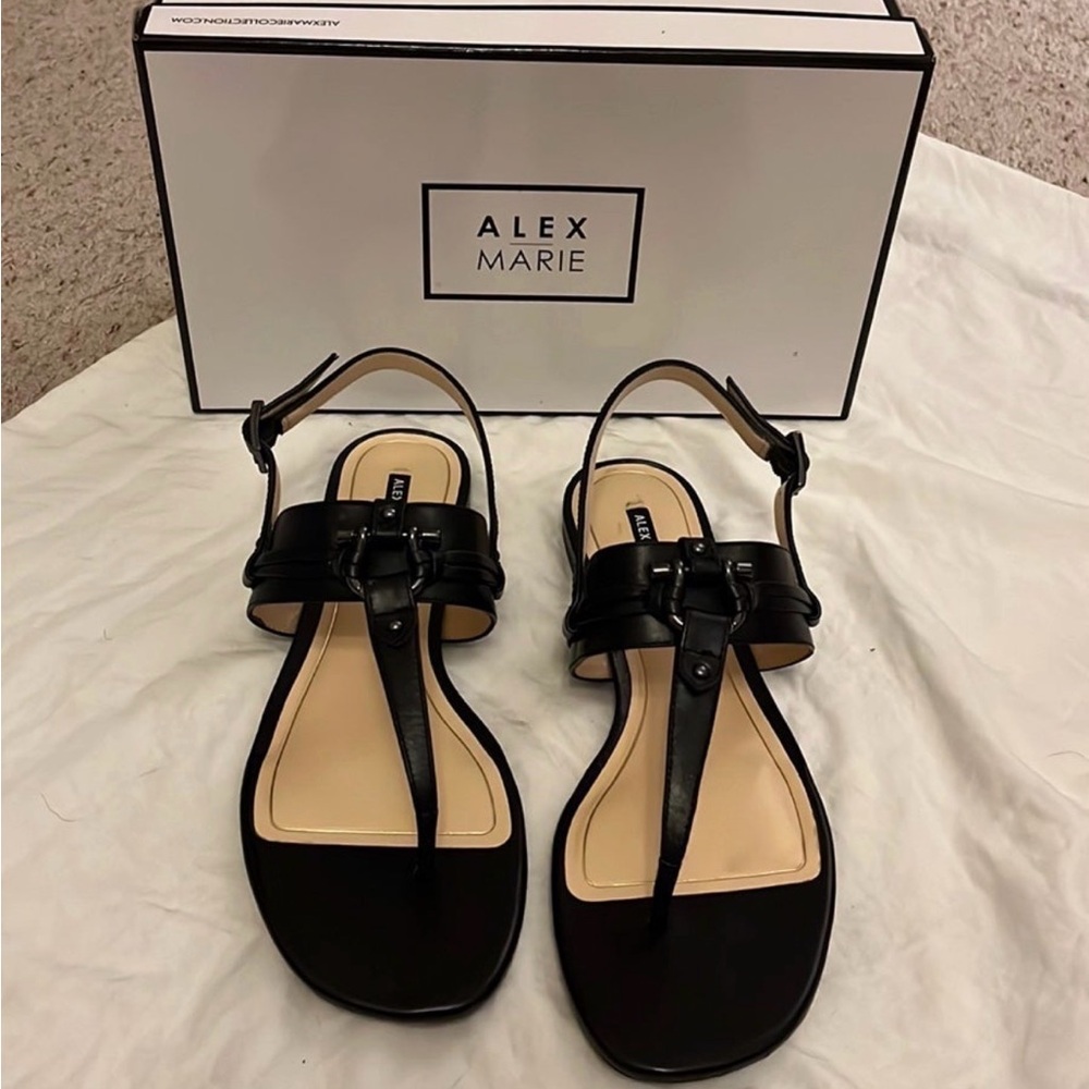 Alex Marie Black T-Strap Slingback Sandals - Picture 2 of 9